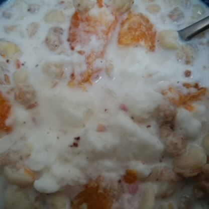 朝ご飯に作りました。オレンジとヨーグルトでさわやかで美味しかった☆